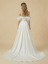 A-Line Off Shoulder Side Slit Maxi Long Ruched Chiffon Beach Wedding Dresses Online