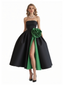 Chicsew Elegant Black and Green Satin Sweetheart A-Line Midi Formal Evening Dresses