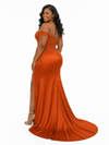 ChicSew Sexy Off Shoulder V-Neck Lace Appliques Side Slit Mermaid Soft Satin Bridesmaid Dresses