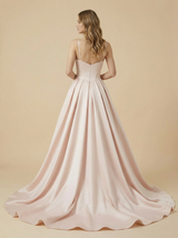 A-Line Spaghetti Straps Maxi Long Beaded Satin Wedding Dresses Online