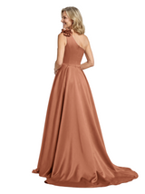 Mother of The Bride Dress One Shoulder Sleeveless Floor-Length Satin Gown Modern Classy Formal Evening Wear