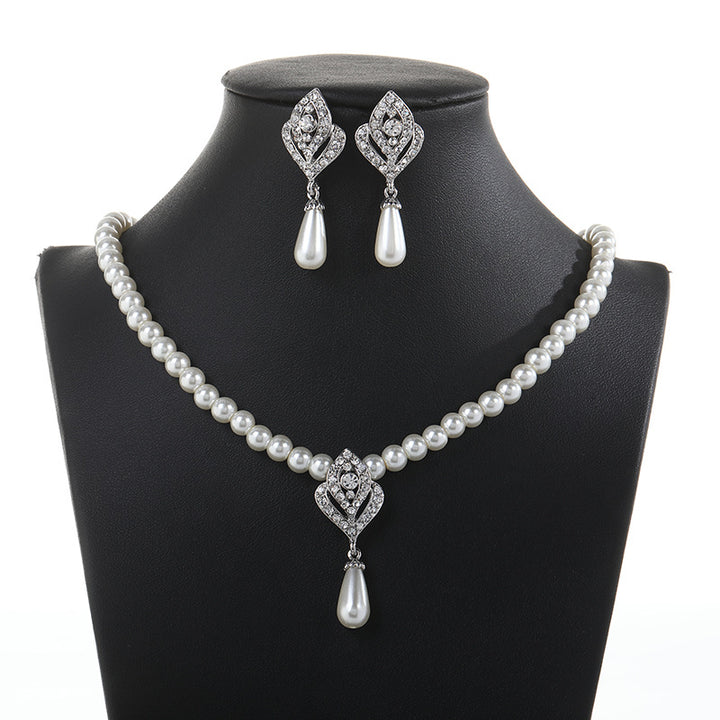 New Pearl Set NecklaceEarrings Two-piece Set for Women's Wedding Party CN34