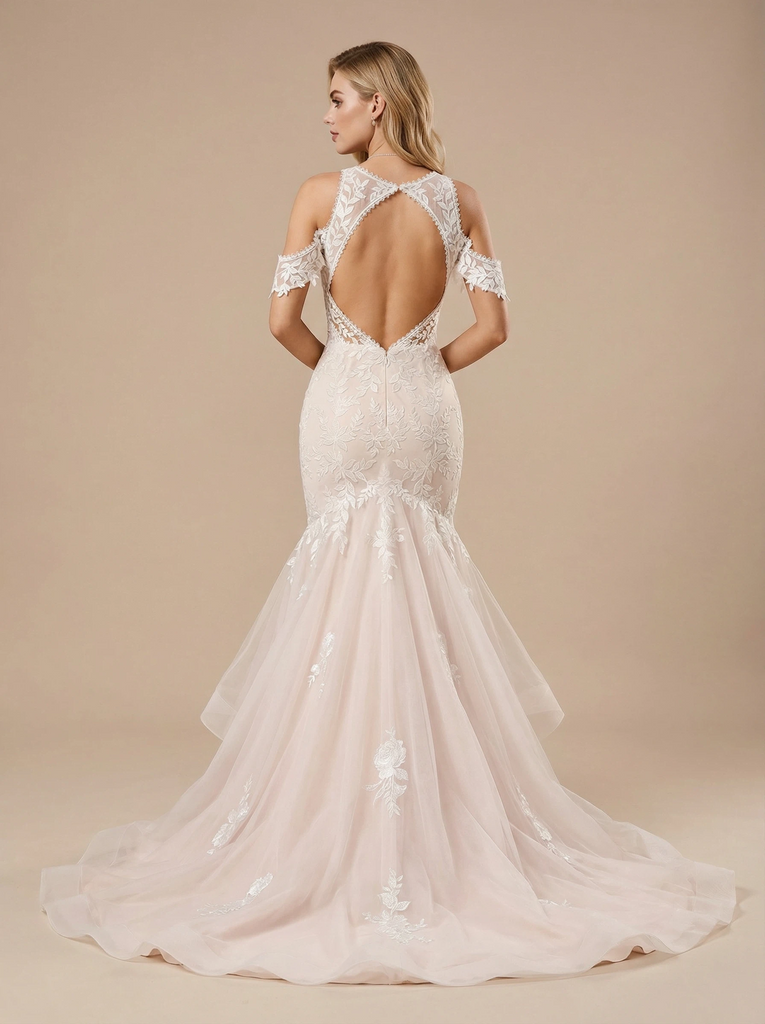 Cold Shoulder Mermaid Lace And Tulle Maxi Long Wedding Dresses Online