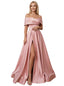 Elegant Off The Shoulder Satin A-Line Prom Gown With Side Slit