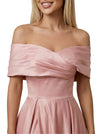Elegant Off The Shoulder Satin A-Line Prom Gown With Side Slit