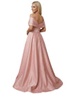 Elegant Off The Shoulder Satin A-Line Prom Gown With Side Slit