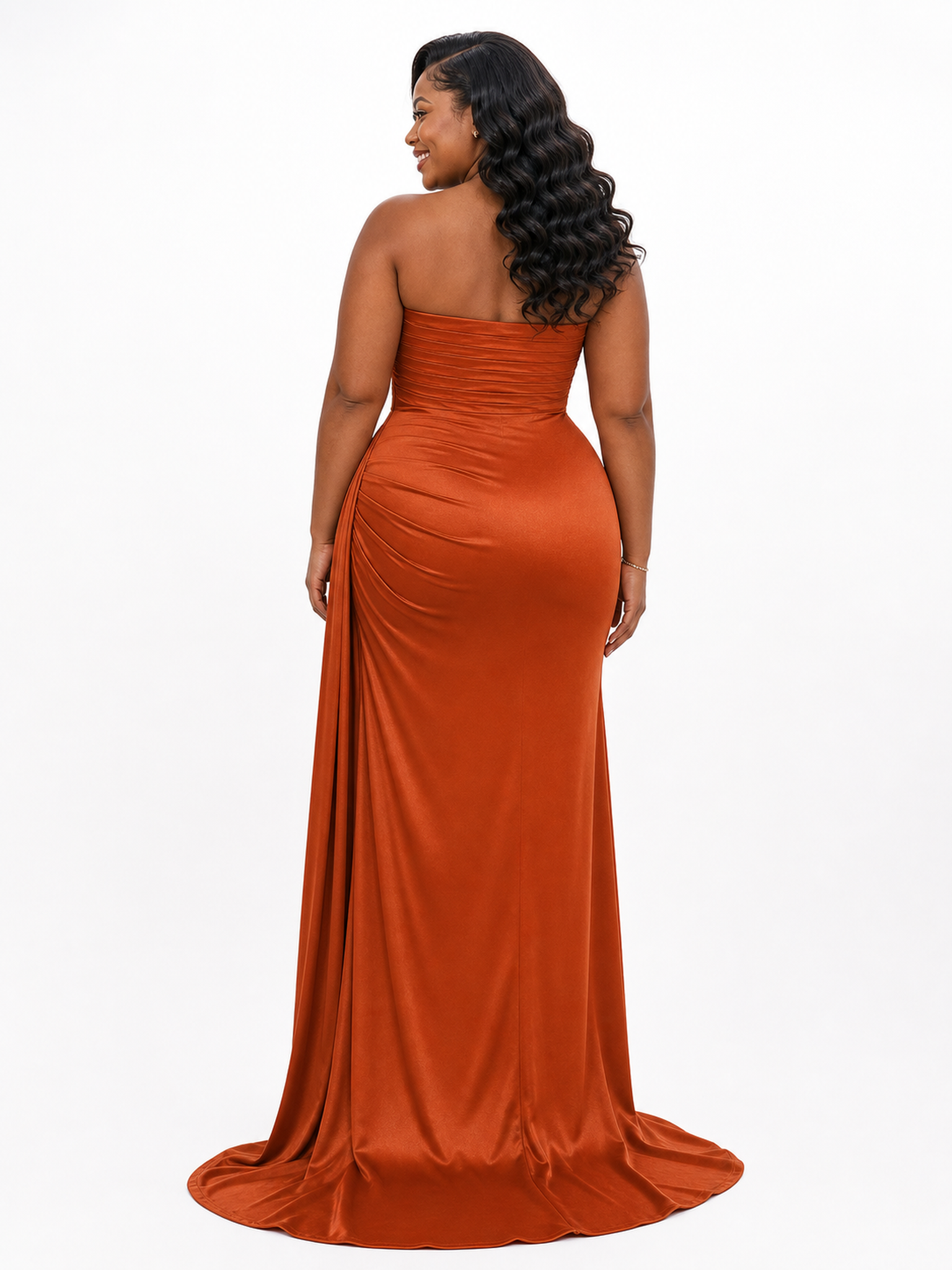 ChicSew Strapless Ruching Side Slit Soft Satin Long Mermaid Bridesmaid Dresses