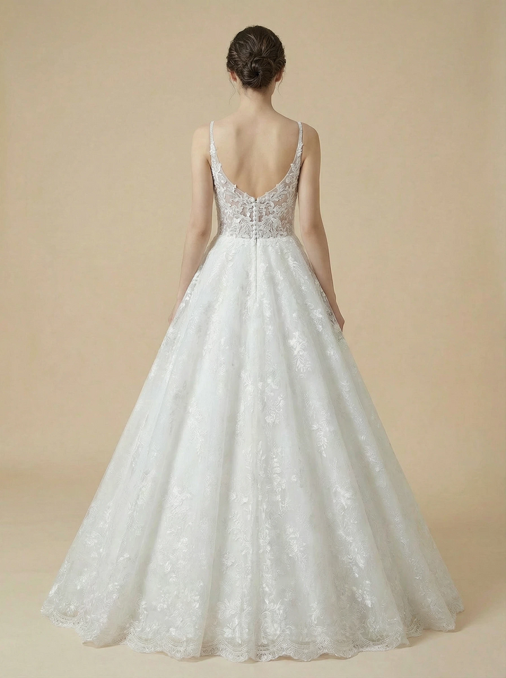 Spaghetti Straps Ball Gown Lace Maxi Long Wedding Gowns Online
