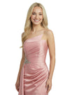 Sophisticated Strapless Ruched Satin Side Slit Formal Dress With Rhinestone