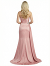 Sophisticated Strapless Ruched Satin Side Slit Formal Dress With Rhinestone