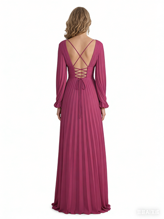 Elegant Chiffon V-Neck Long Sleeves A-Line Side Slit Long Mother of The Bride Dresses