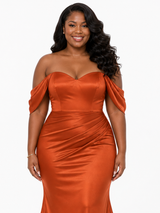 ChicSew Off Shoulder Sweetheart Ruching Mermaid Soft Satin Long Bridesmaid Dresses