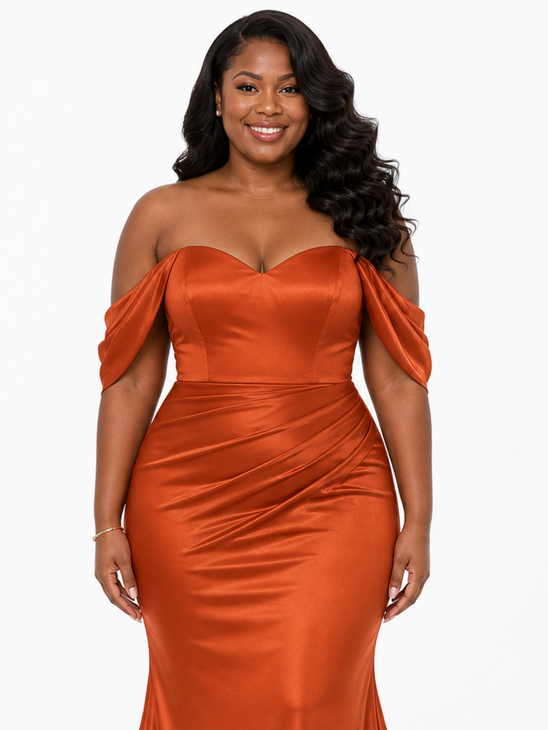 ChicSew Off Shoulder Sweetheart Ruching Mermaid Soft Satin Long Bridesmaid Dresses