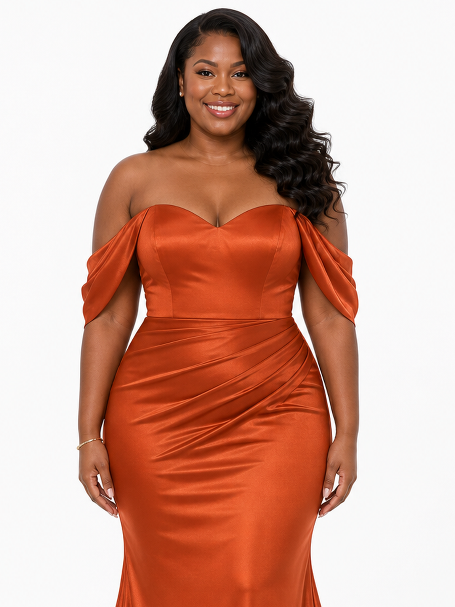 ChicSew Off Shoulder Sweetheart Ruching Mermaid Soft Satin Long Bridesmaid Dresses