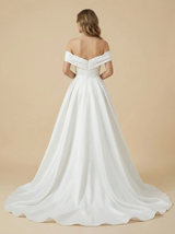 A-Line Off Shoulder Satin Ruched Maxi Long Wedding Dresses Online