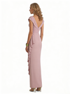 Sexy Cap Sleeves Stretchy Crepe Ruffle Sheath Long Evening Gowns For Women