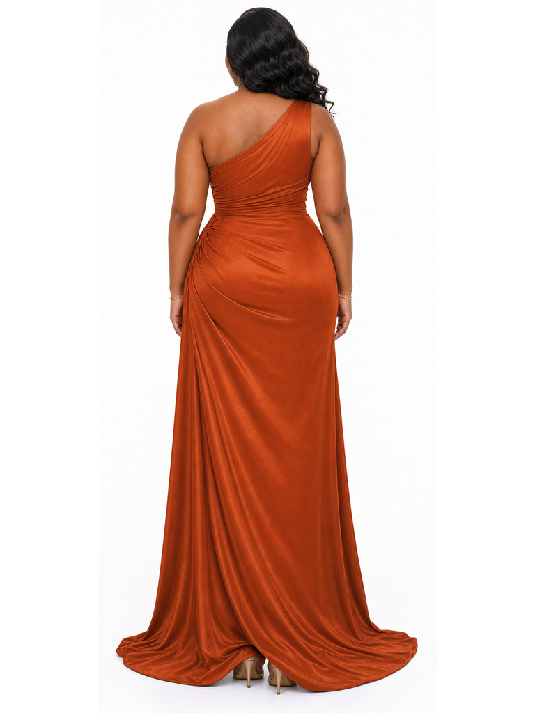ChicSew One Shoulder Ruching Side Slit Mermaid Soft Satin Long Bridesmaid Dresses