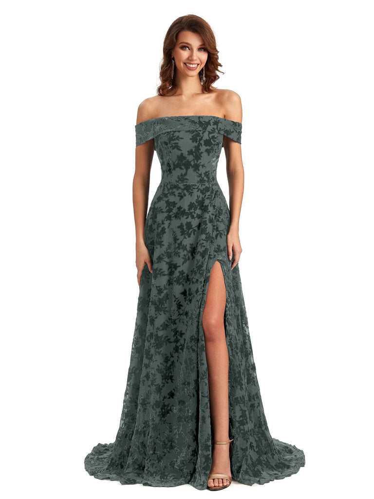 ChicSew Floral Lace Velvet Off The Shoulder Long Bridesmaid Dresses Sexy Side Split Online / Velvet Dresses for wedding, Black ChicSew Floral Lace Velvet Off The Shoulder Long Bridesmaid Dresses Sexy Side Split Online / Velvet Dresses for wedding, Black
