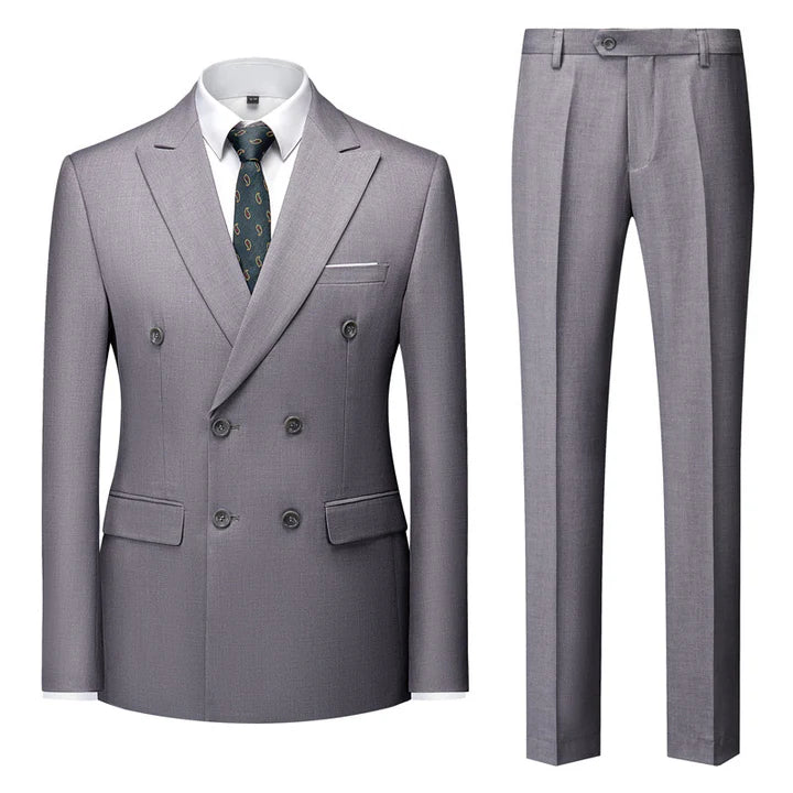 Grey Casual Men's Suit Slim Fit Double Breasted 2 Piece Business Tuxedos CN484