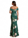 Sexy Off Shoulder Mermaid Long Satin Floral Formal Dresses For Women