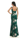 Elegant Spaghetti Straps Square Mermaid Long Satin Floral Formal Evening Dresses For Ladies