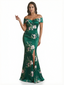 Sexy Off Shoulder Mermaid Long Satin Floral Formal Dresses For Women