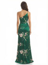 Elegant One Shoulder Mermaid Long Satin Floral Formal Dresses For Women