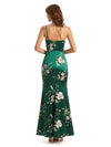 Simple One Shoulder Side Slit Sleeveless Mermaid Floral Satin Maxi Floral Formal Dresses For Women
