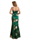 Elegant Strapless Side Slit Mermaid Long Satin Floral Formal Dresses For Women