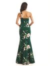 Sexy One Shoulder Side Slit Mermaid Satin Floral Formal Dresses For Women