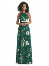 Sexy Spaghetti Straps A-line Long Satin Floral Formal Dresses For Women