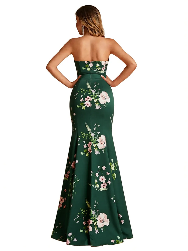 Sexy Sweetheart Mermaid Long Satin Floral Formal Dresses For Women