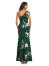 Elegant One Shoulder Mermaid Side Slit Long Satin Floral Formal Dresses For Women