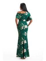Elegant Half Sleeves Side Slit Mermaid Floral Satin Maxi Floral Formal Dresses For Women