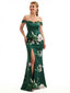 Beautiful Off Shoulder Side Slit Mermaid Floral Satin Maxi Floral Formal Dresses For Women