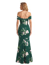 Trendy Off Shoulder Side Slit Mermaid Long Satin Floral Formal Evening Dresses For Ladies