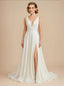 A-Line V-neck Sleeveless Side Slit Maxi Long Sequin Wedding Dresses Online