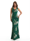 Elegant Spaghetti Straps Cowl Mermaid Long Satin Floral Formal Evening Dresses For Ladies