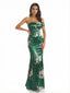 Sexy One Shoulder Sleeveless Mermaid Long Satin Floral Formal Dresses For Women