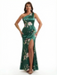 Simple One Shoulder Side Slit Mermaid Floral Satin Maxi Floral Formal Dresses For Women