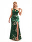 Beautiful One Shoulder Side Slit Mermaid Floral Satin Maxi Floral Formal Dresses For Women