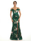 Trendy Cold Shoulder Side Slit Mermaid Floral Satin Maxi Floral Formal Dresses For Ladies