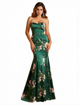 Sexy Sweetheart Mermaid Long Satin Floral Formal Dresses For Women