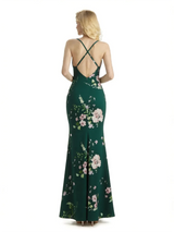 Sexy Jewel Spaghetti Straps Mermaid Long Satin Floral Formal Dresses For Women