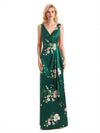 Beautiful Mermaid V-Neck Floral Satin Maxi Floral Formal Dresses For Women