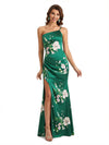 Simple One Shoulder Side Slit Sleeveless Mermaid Floral Satin Maxi Floral Formal Dresses For Women