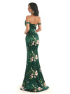 Trendy Off Shoulder Mermaid Floral Satin Maxi Floral Evening Formal Dresses