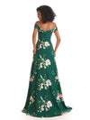Trendy Off Shoulder A-Line Long Floral Satin Women Formal Evening Dresses