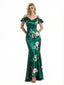 Beautiful Mermaid Cold Shoulder Floral Satin Maxi Floral Formal Dresses For Women