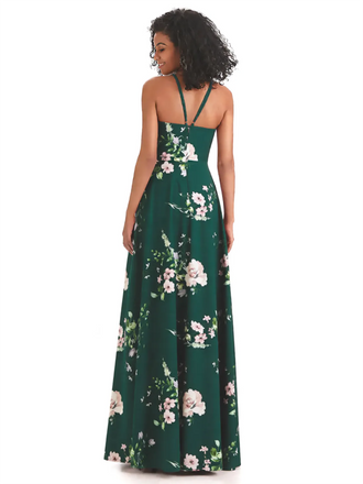 Sexy Spaghetti Straps A-line Long Satin Floral Formal Dresses For Women